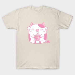 Cute Cow Drinking Strawberry Milk T-Shirt